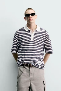EMBROIDERED STRIPED JACQUARD POLO
