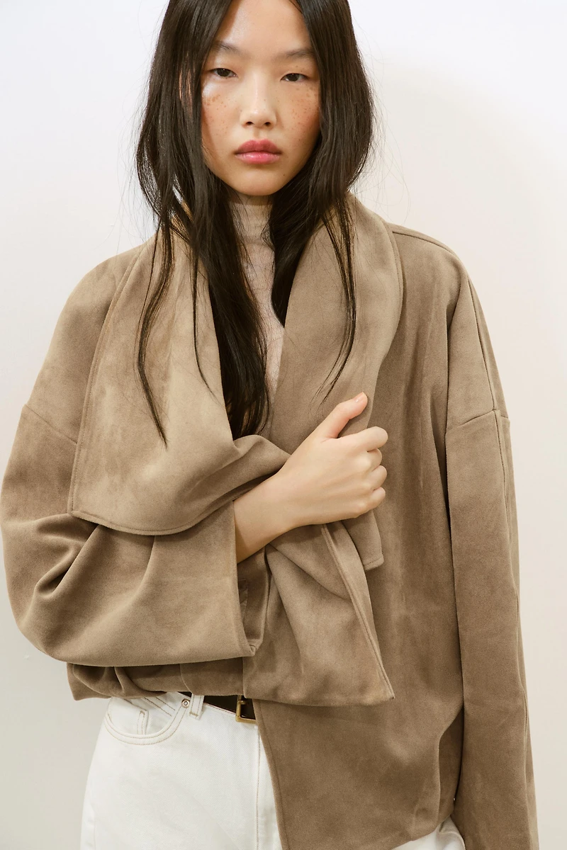 FAUX SUEDE WRAP JACKET