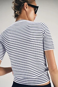 STRIPED SHORT SLEEVE KNIT JUMPER