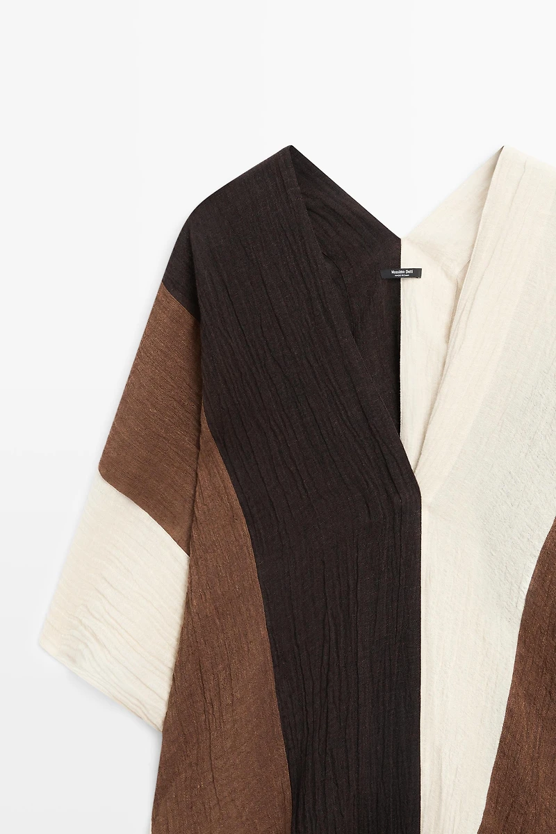 Textured tricolor linen blend kaftan