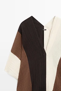 Textured tricolor linen blend kaftan