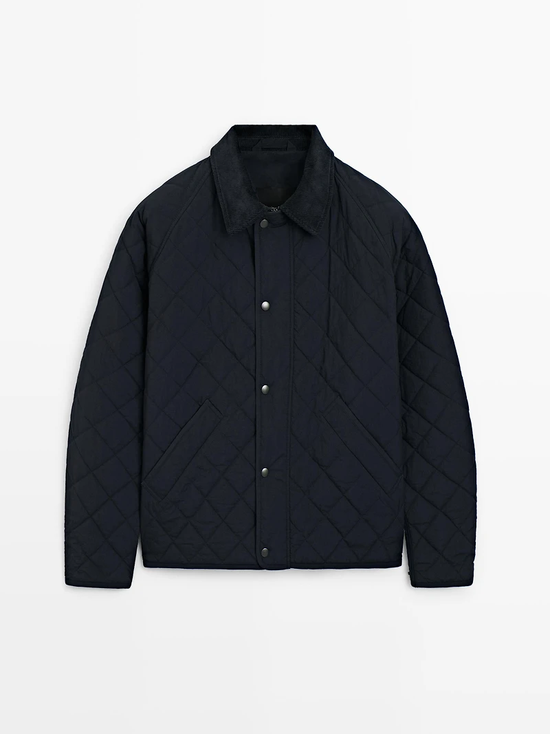 Veste matelassée col en velours côtelé