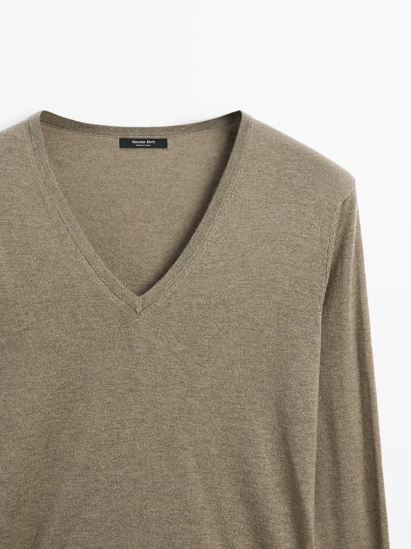 Wool blend V-neck knit sweater