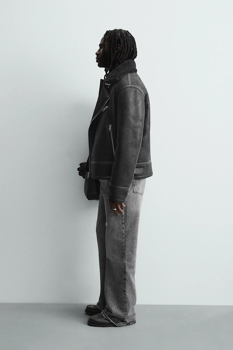 COMBINATION FAUX LEATHER JACKET