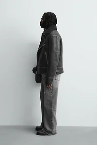 COMBINATION FAUX LEATHER JACKET