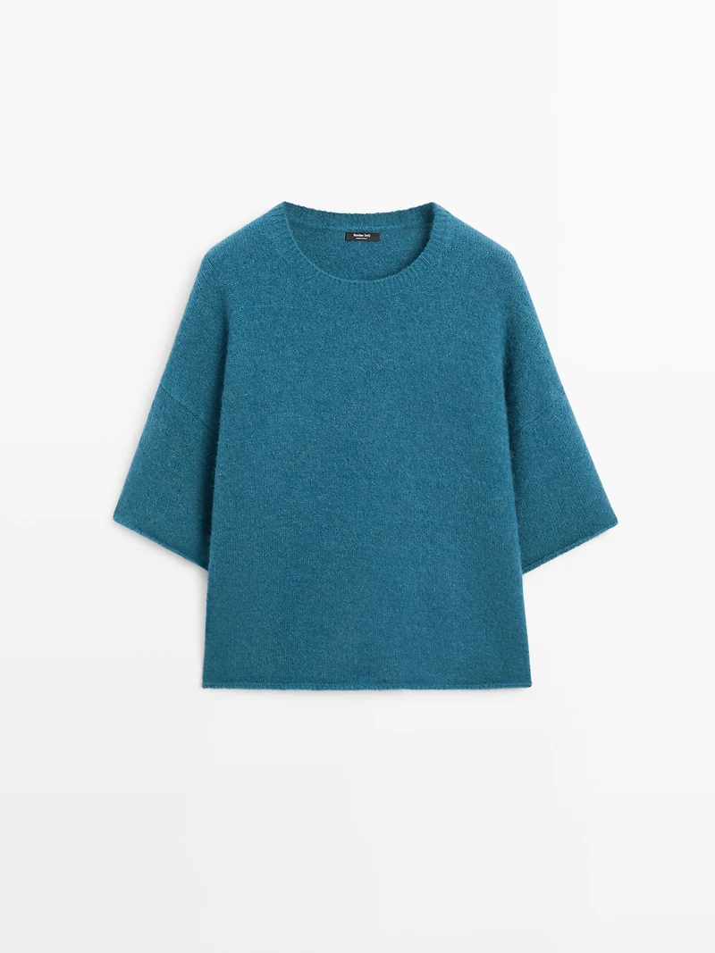 Alpaca blend knit short sleeve sweater