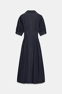 PUFF SLEEVE POPLIN MIDI DRESS