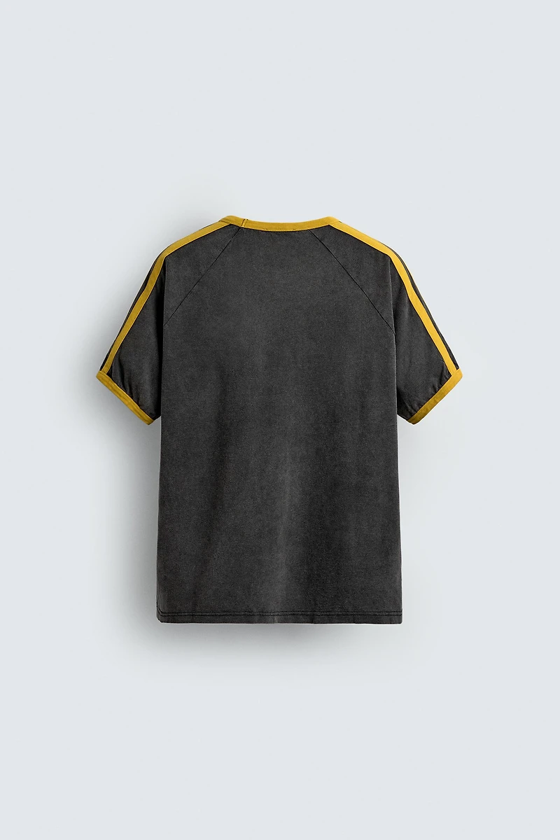 RIBBED CONTRAST TEXT T-SHIRT