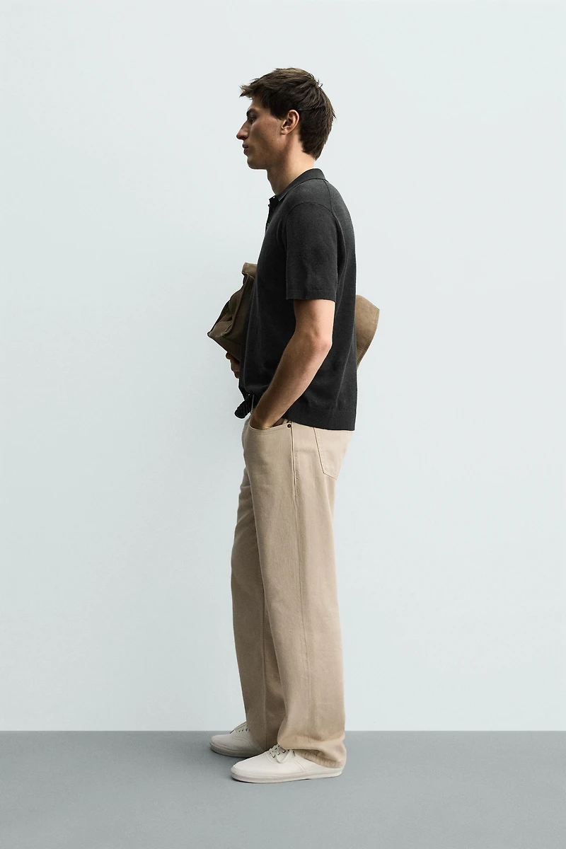 KNIT LINEN COTTON BLEND POLO SHIRT