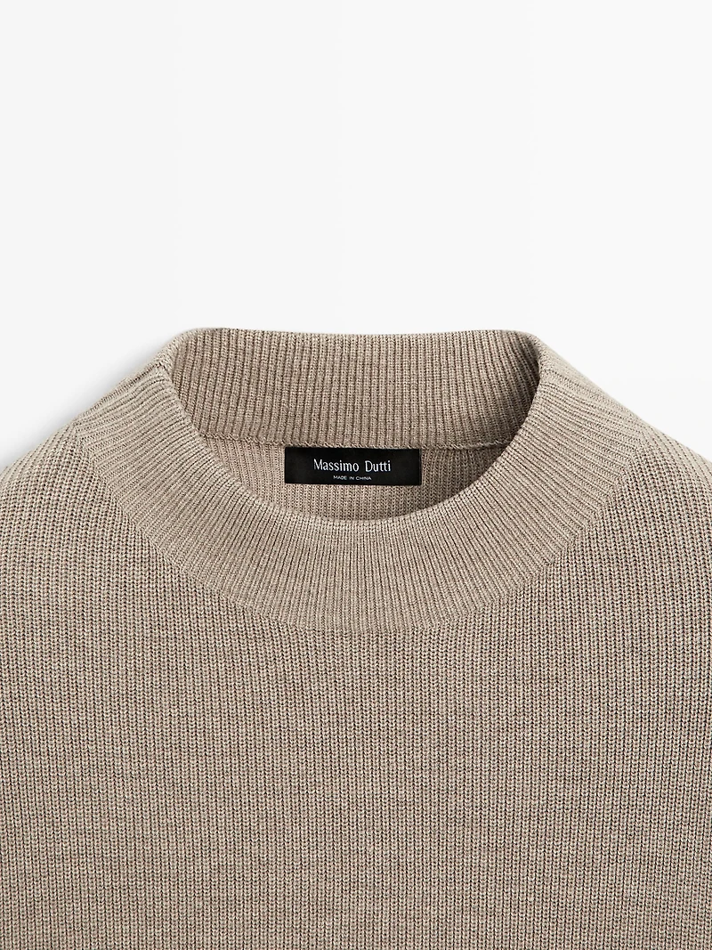 Cotton blend knit sweater with mock turtleneck