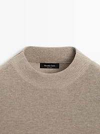 Cotton blend knit sweater with mock turtleneck