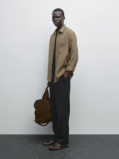 Regular fit linen check shirt
