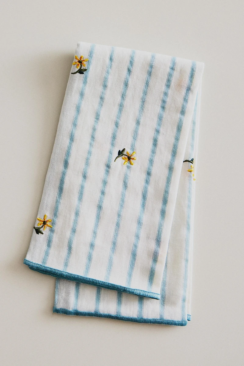 STRIPED EMBROIDERED FLORAL NAPKINS (SET OF 2)