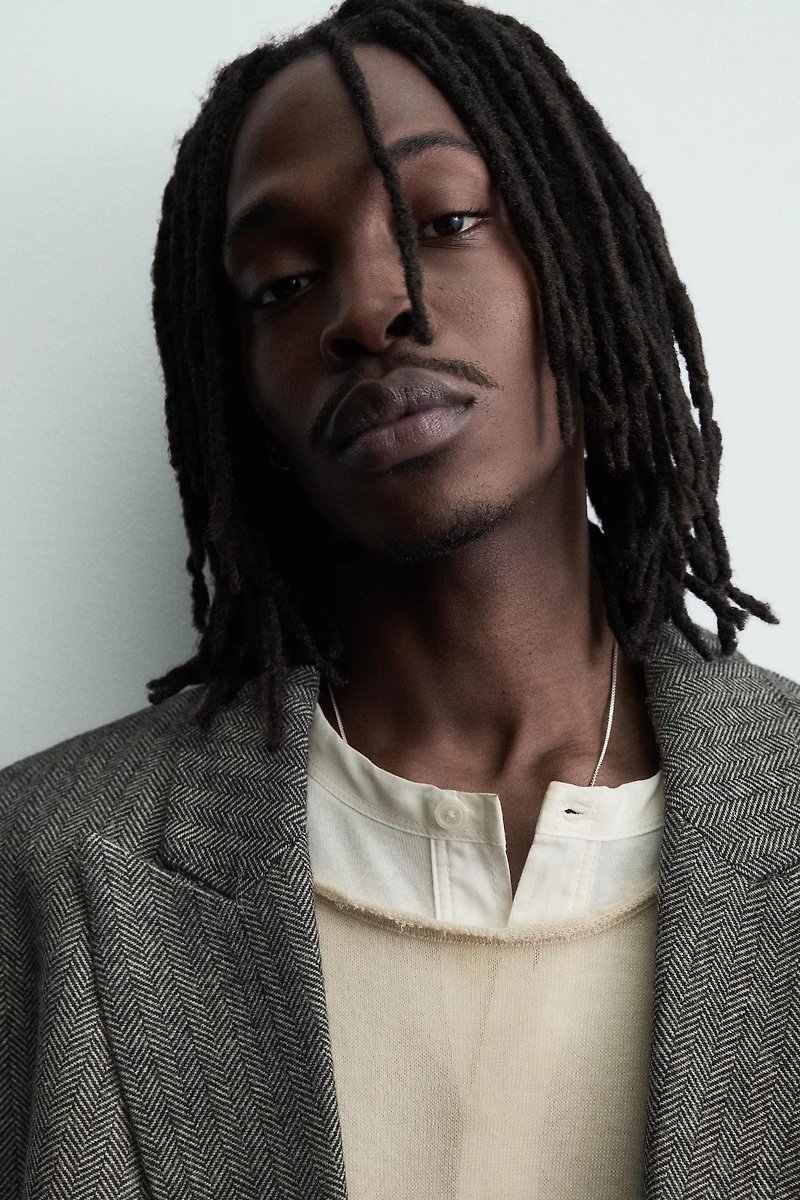 HERRINGBONE WOOL BLEND SUIT BLAZER