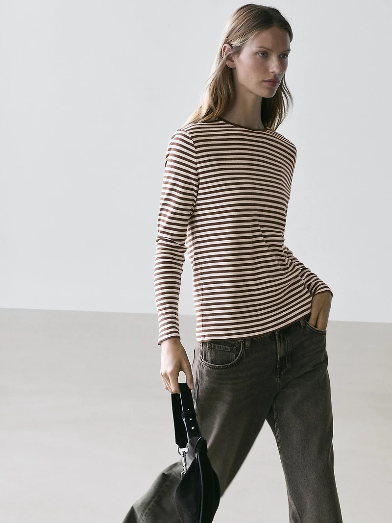 Striped long sleeve T-shirt with contrast detail