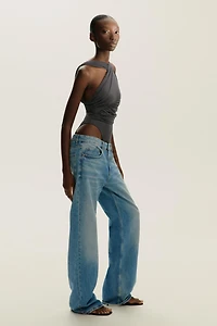 DRAPED ASYMMETRIC TULLE BODYSUIT