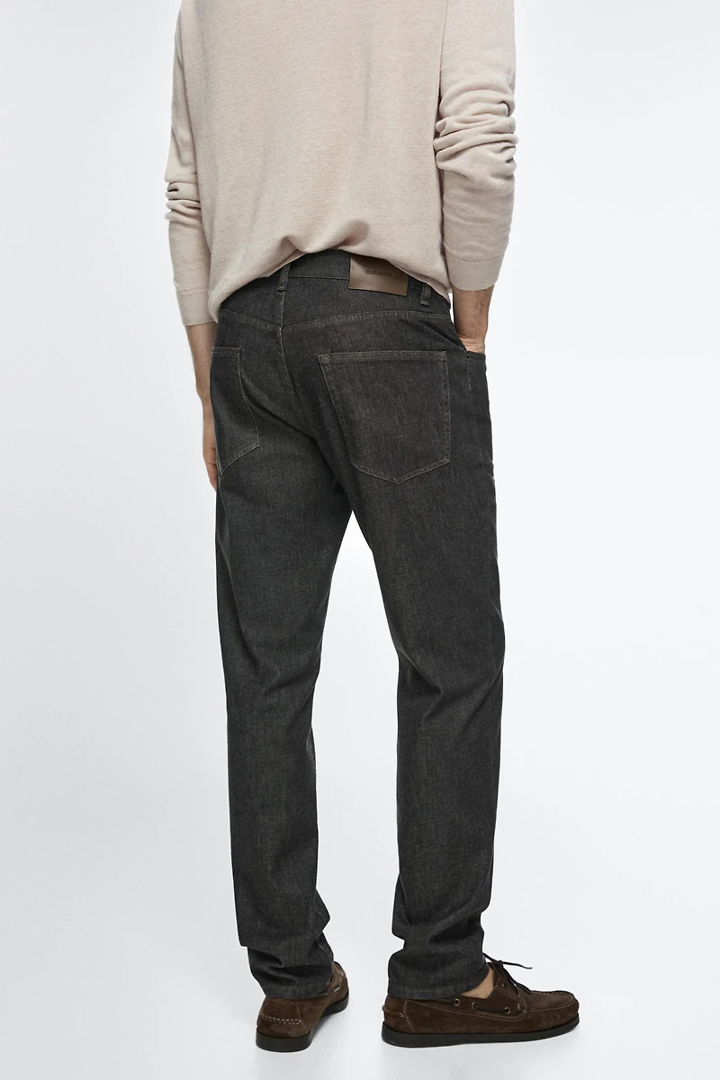 Lightweight tapered fit denim-effect trousers