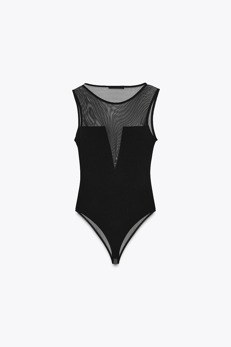 CREPE TULLE COMBINATION BODYSUIT