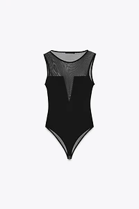 CREPE TULLE COMBINATION BODYSUIT