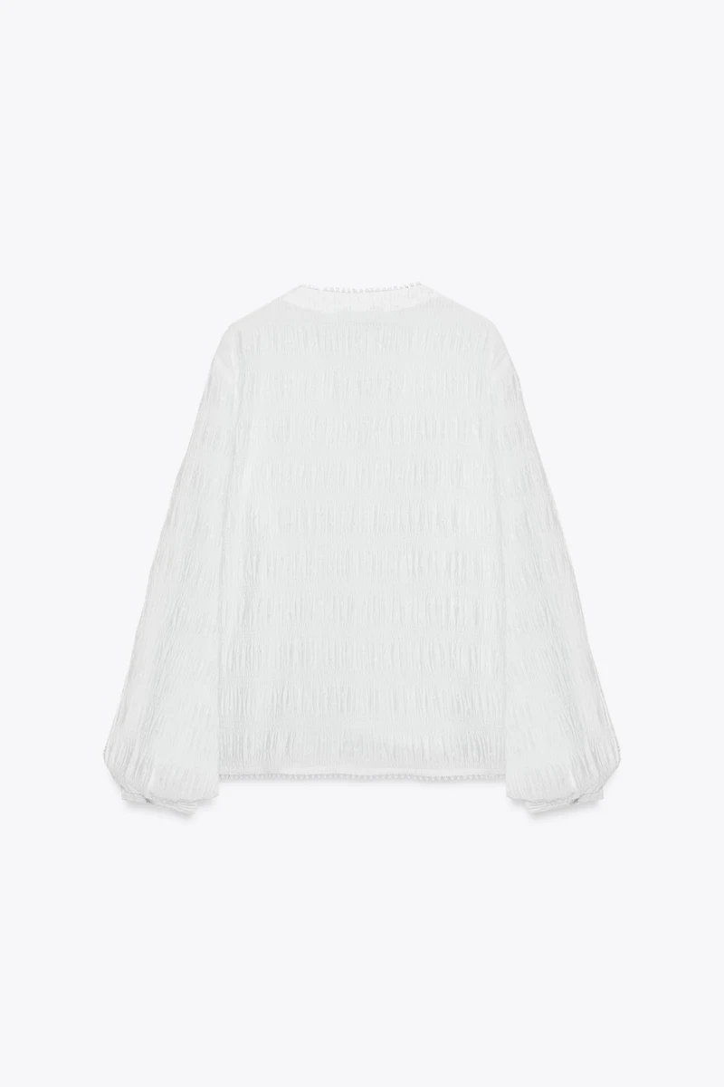 DOTTED MESH LACE TRIM BLOUSE