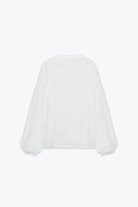 DOTTED MESH LACE TRIM BLOUSE