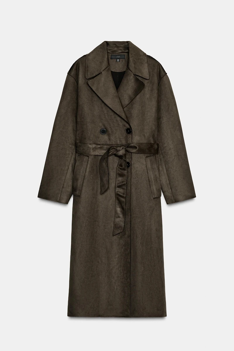LONG FAUX SUEDE TRENCH COAT