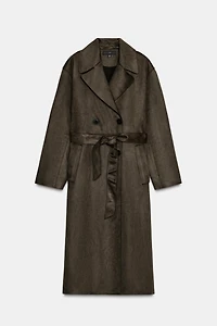 LONG FAUX SUEDE TRENCH COAT