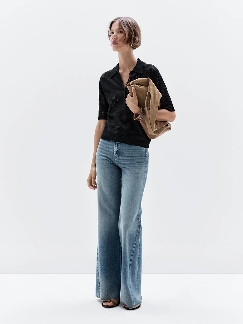 Pull en maille ajourée à col polo