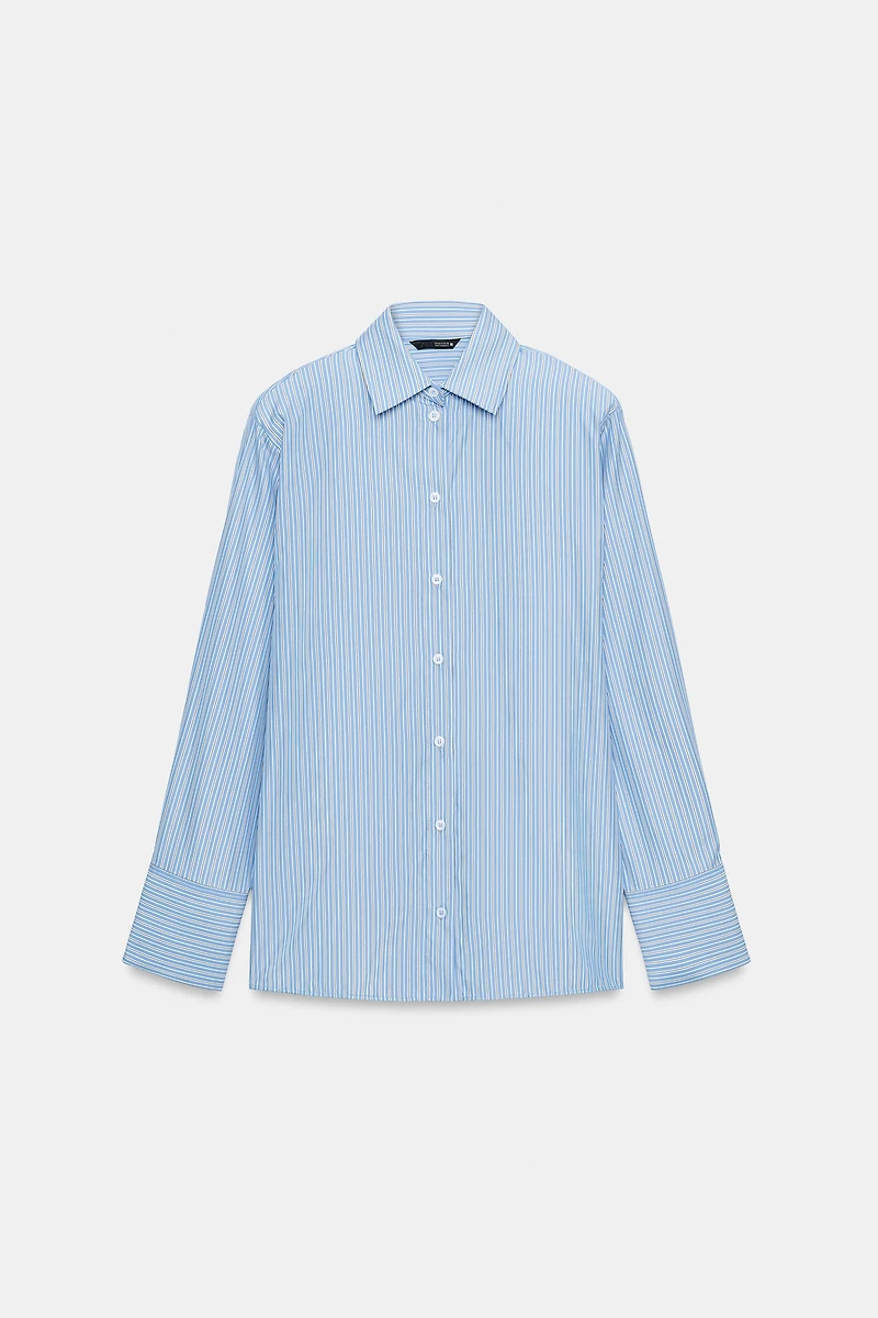 STRIPED SHOULDER PAD POPLIN SHIRT