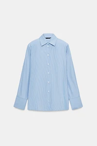 STRIPED SHOULDER PAD POPLIN SHIRT