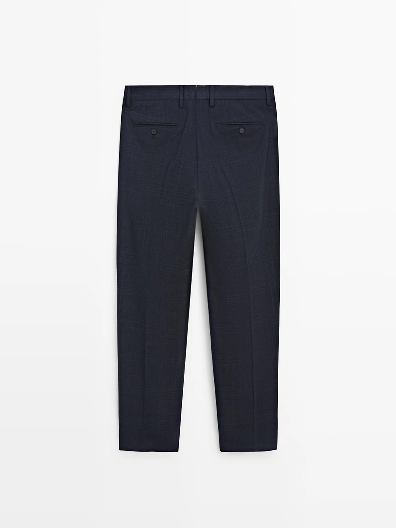 Cool wool blend check suit trousers