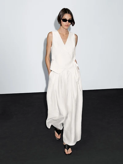 Pantalon large volume en lin mélangé