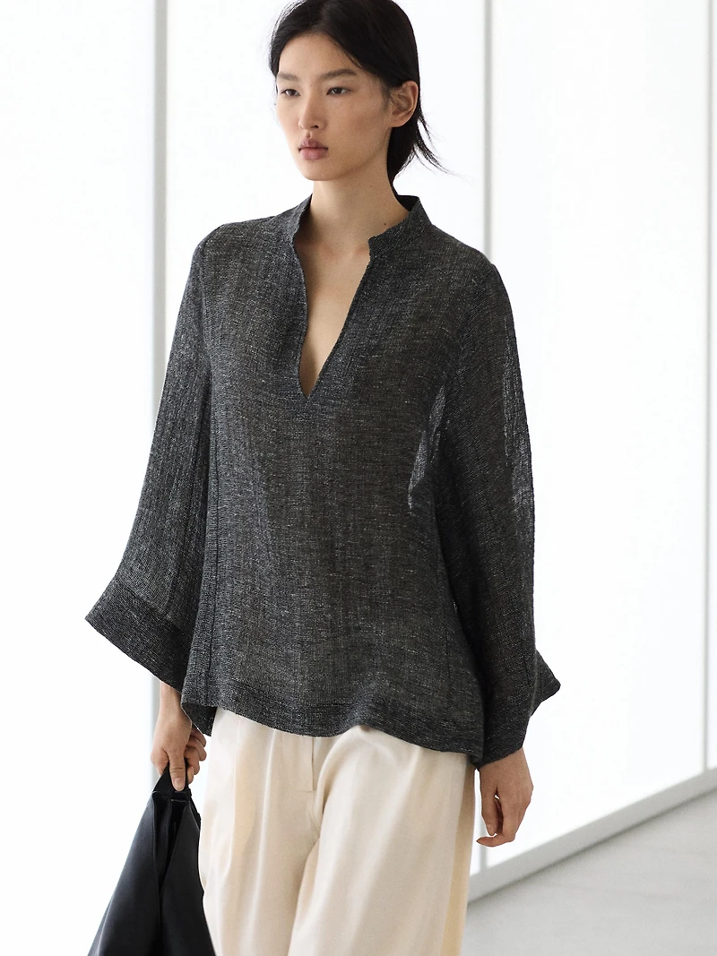 Melange linen blouse