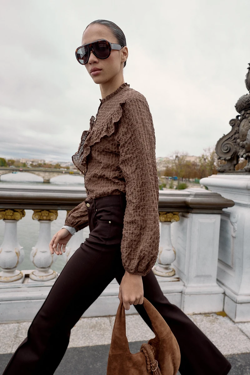 PLAID RUFFLED BLOUSE