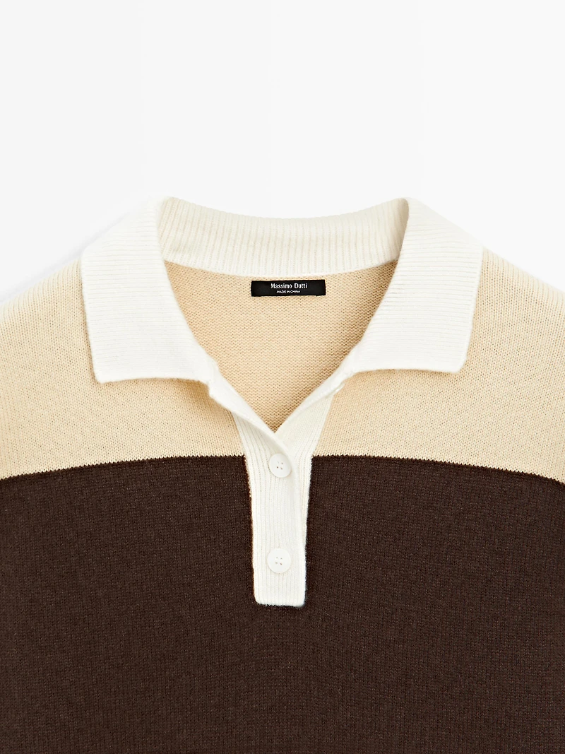 Striped wool blend polo sweater