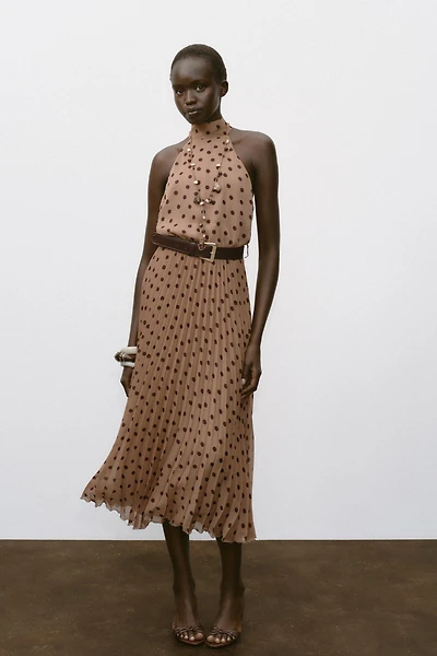 ROBE MIDI À POIS ET CEINTURE