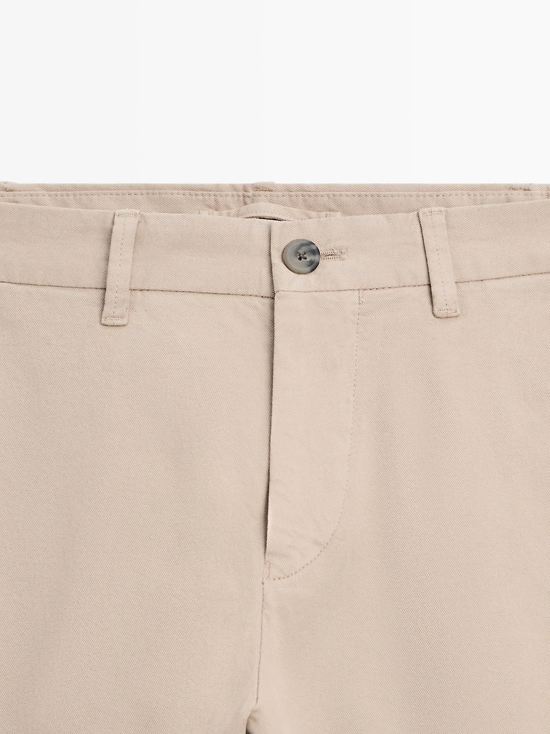Cotton blend slim fit trousers
