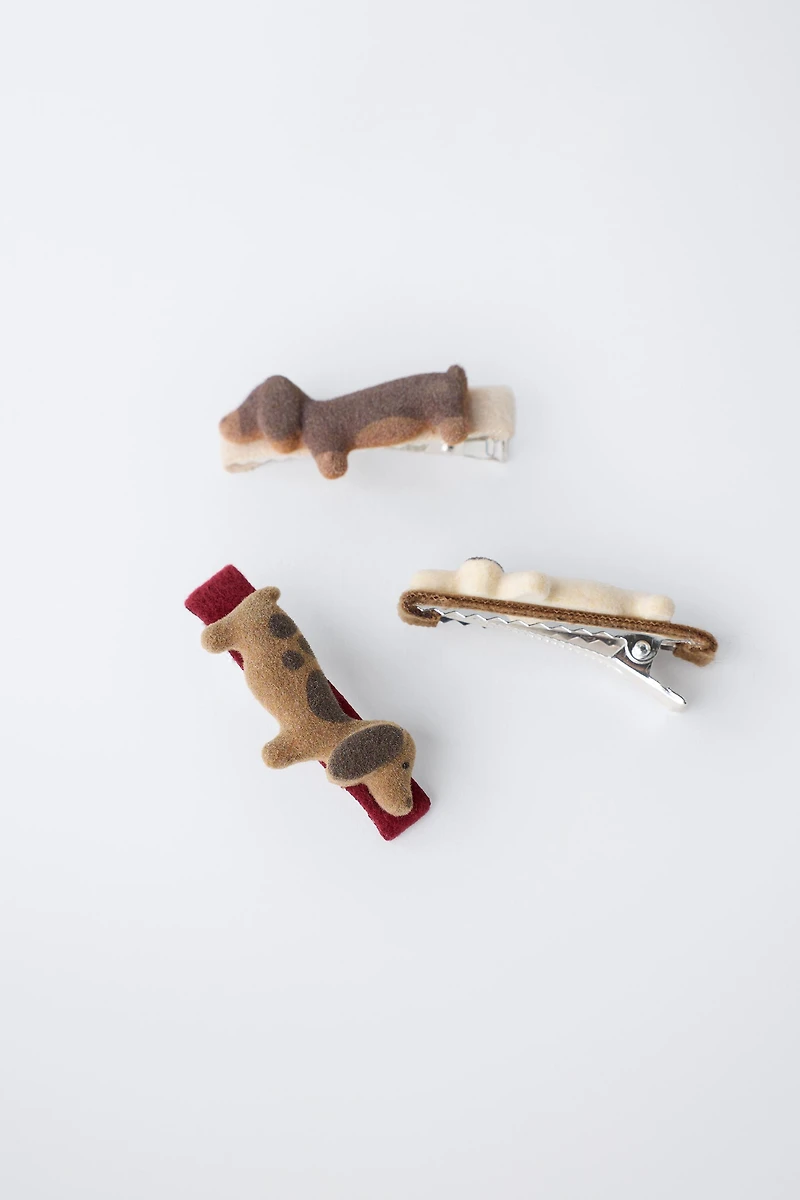 PACK OF THREE BARRETTE DOGS FLOCK
