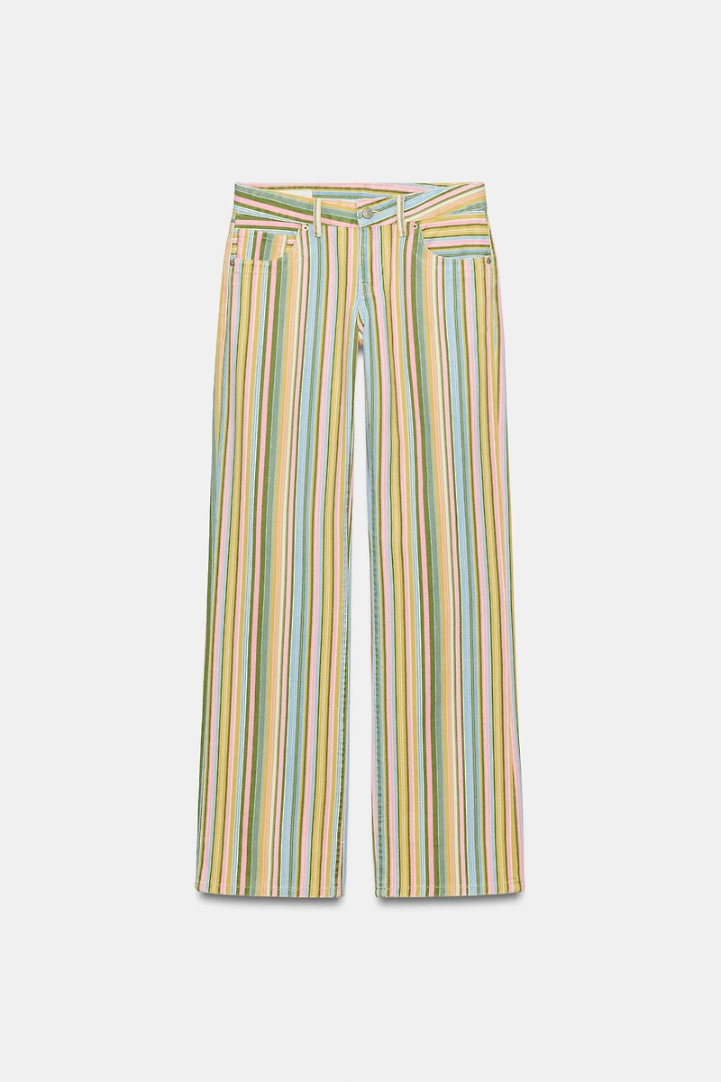 TRF LOW RISE STRIPED WIDE LEG JEANS