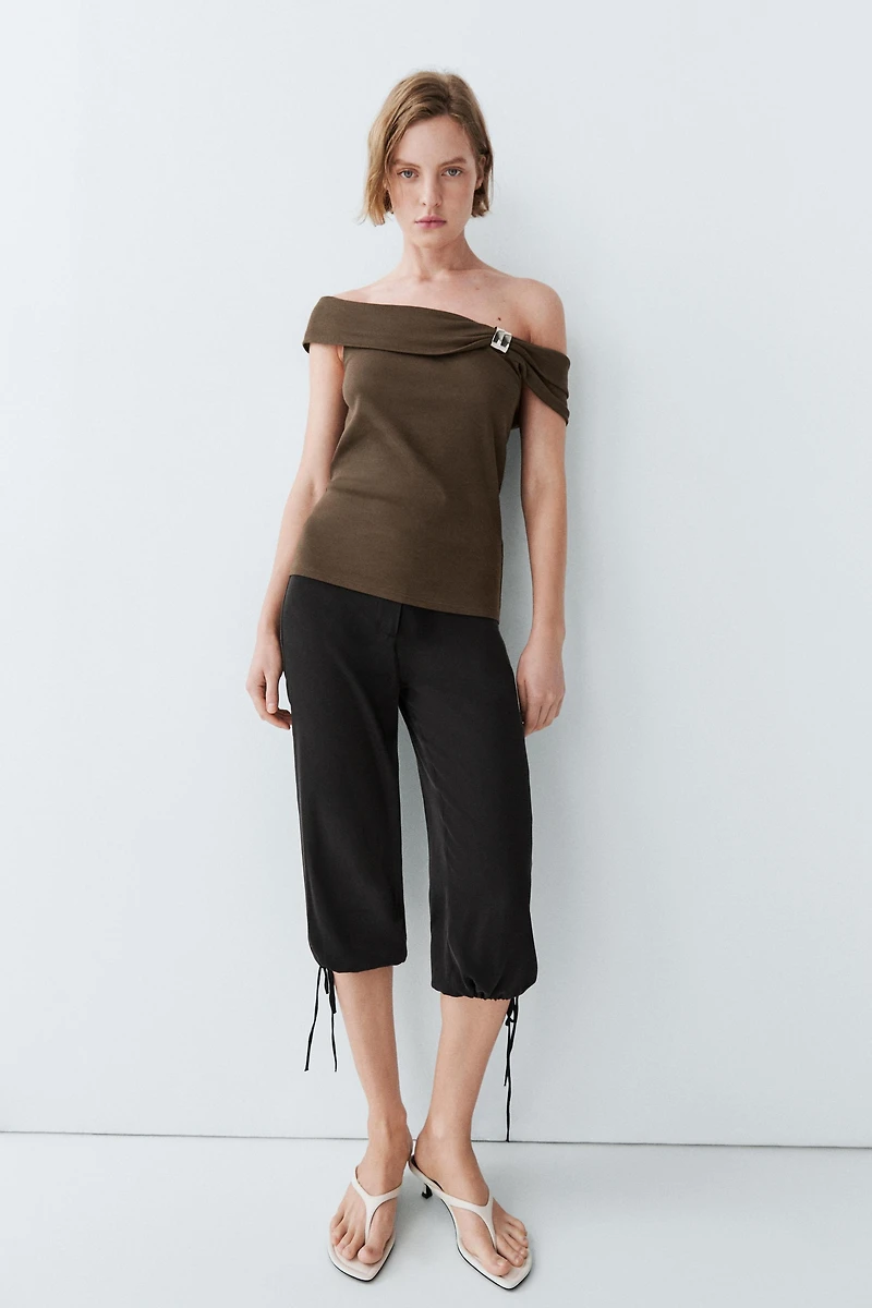Off-the-shoulder top with jewel detail