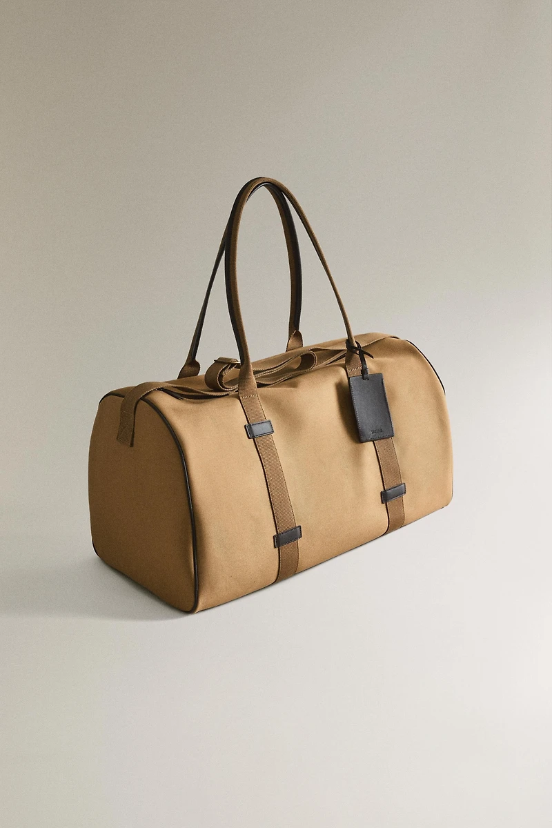 COTTON AND LEATHER TRAVEL BAG
