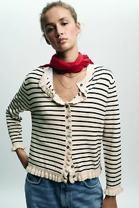 RUFFLED KNIT CARDIGAN