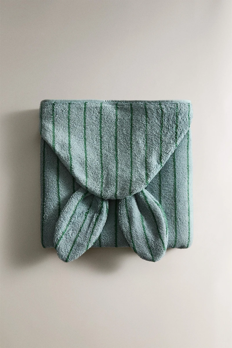 HOODED VELOUR STRIPED BATH TOWEL