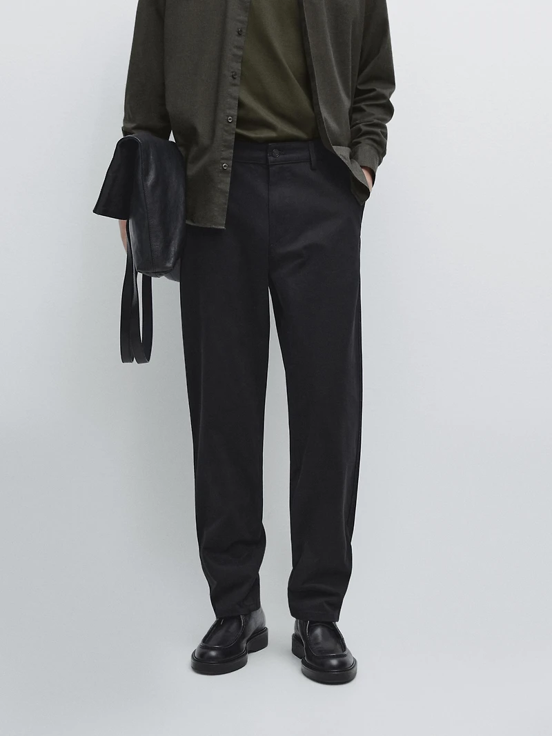 Tapered fit brushed trousers