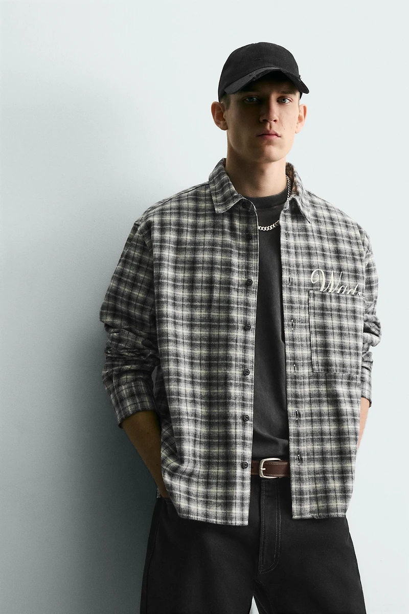 EMBROIDERED PLAID FLANNEL SHIRT
