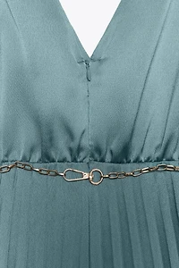BELTED PLEATED MIDI DRESS