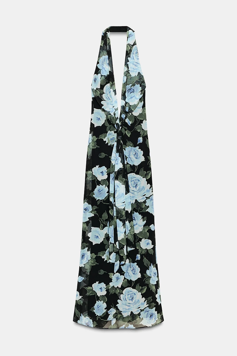 ROBE LONGUE AVEC NŒUD ET IMPRIMÉ FLEURI