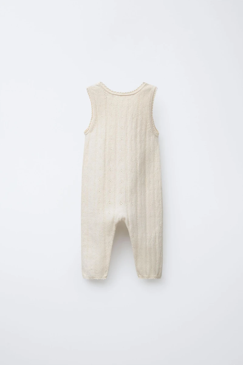 OPENWORK AND EMBROIDERED KNIT OVERALLS