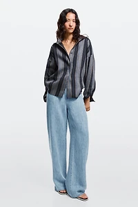 100% linen high-waist barrel fit jeans