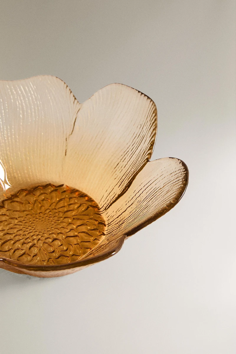 GLASS BOWL WITH RAISED FLORAL DESIGN